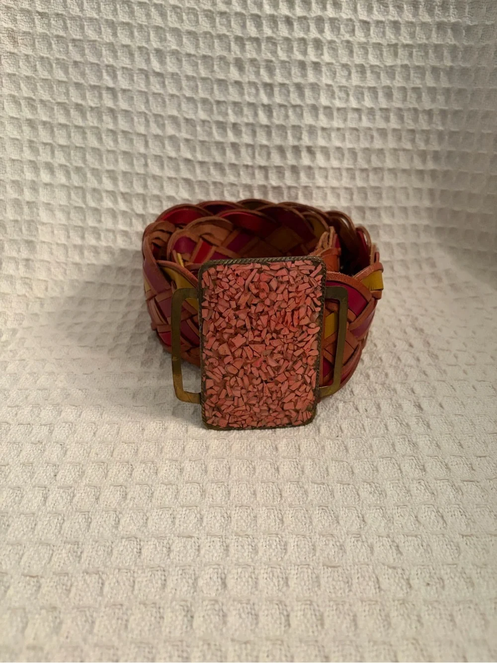 Motif 56 Wide Woven Leather Belt with Wide Stone Chip Buckle Size Medium